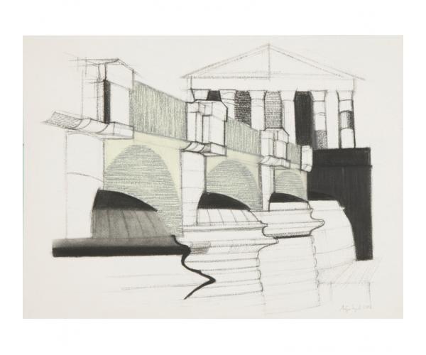 Alte Brücke, 2002, Kohle/Kreide auf Papier, 31 x 49 cm
