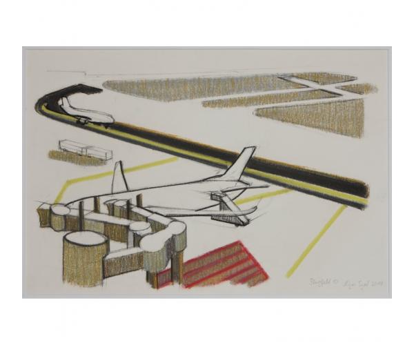 Flugfeld 10, 2010, Kohle/Kreide auf Papier, 31 x 49 cm