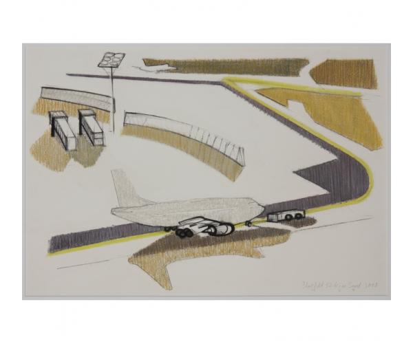 Flugfeld 12, 2010, Kohle/Kreide auf Papier, 31 x 49 cm