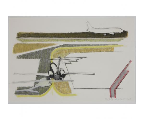 Flugfeld 13, 2010, Kohle/Kreide auf Papier, 31 x 49 cm