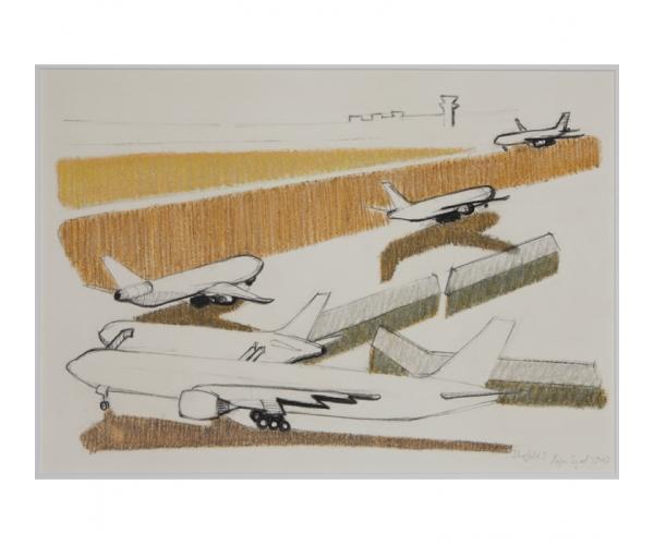 Flugfeld 3, 2010, Kohle/Kreide auf Papier, 31 x 49 cm